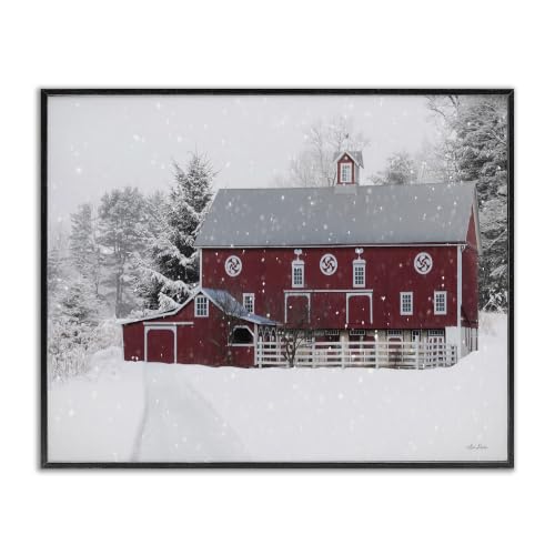 Snow Covered Farmland Red Barn, 11 x 14 Inch Framed Giclée Print