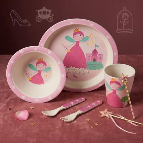 Image of Bamboo Kids Feeding Set of 5 |Kids Crockery Set Tableware |Baby Utensils and Dishes Set | Eco-Friendly |Organic & Natural (Fairy)