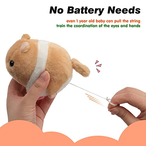 Hopearl Pull String Plush Hamster Toy Wind-up Clockwork Guinea Pig Motorized Wagging Tail Rotating Interactive Toys Pullback Cord Stuffed Animal Gifts for Baby Kids, Brown, 5.5\'\' - Thumbnail 6