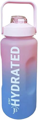 Jack Brown Leak Proof Water Bottle with Motivational Time Markers, 2 Liter Capacity, Pink/Blue