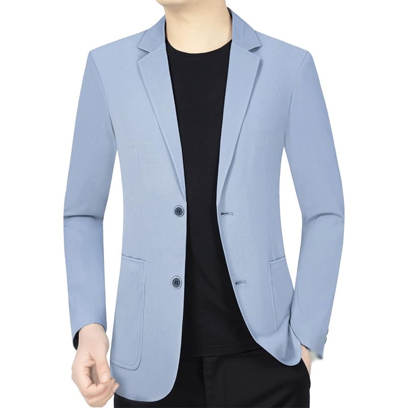Mens Soild Blue Casual Sport Coat Blazers Two Buttons Lightweight Business Jackets 1