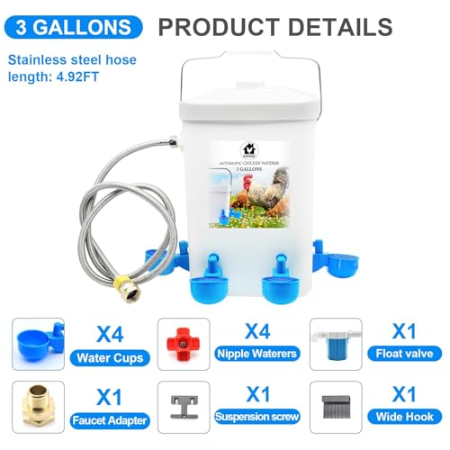 GIFANK Automatic Chicken Waterer Float Controlled, 3 Gallons Poultry Waterer Dispenser with Hose Attachment, Poultry Automatic Drinking Accessories for Chicks, Duck, Goose, Turkey - Thumbnail 7