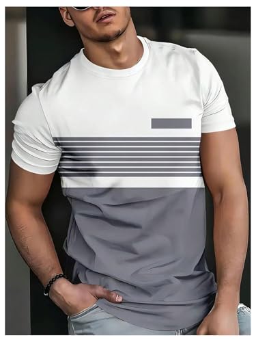 Image of RoseSeek Men's Color Block Short Sleeve Tee Shirts Casual Crewneck T Shirt Trendy Summer Tops