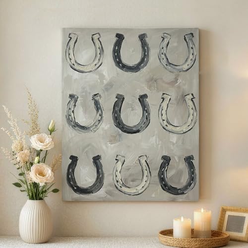 Toile murale fer à cheval pour salon et chambre déco campagne chic grise