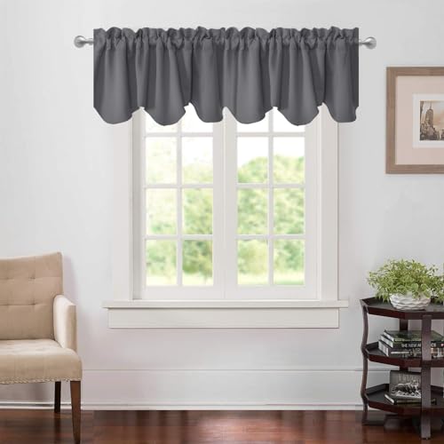 Aquazolax Grå mörkläggningsgardin kappor för kök/badrum integritet skydda stång ficka kort uddig fönsterkappa korta gardiner, 132 cm B x 45 cm L set med 2, grå