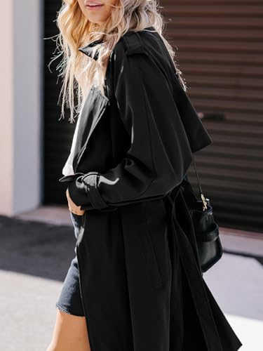 Tankaneo Womens Long Trench Coat Double Breasted Notch Lapel Lightweight Oversized Windproof Fall Overcoat with Belt3