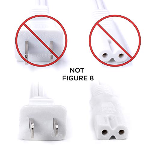 Polarized 2 Prong Power Cord With Copper Wire Core - (Square/Round) For Satellite, Catv, Game Systems, And More - Nema 1-15P To C7 C8 / Iec320 - Ul Listed - White, 10 Feet (3 Meter) Power Cable #TOP2