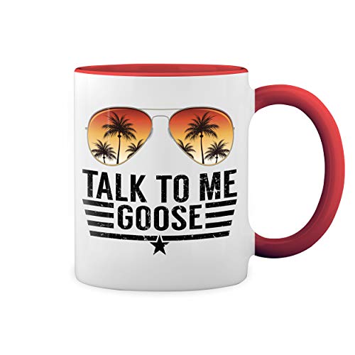 Talk To Me Goose Tropical Sunglasses Weiße Tasse Mug mit roten Felgen und Griff