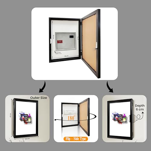 Image of Vertical Floral Art Decorative Framed Mcb Box, Electric Board Cover | Flippable Counter Cover With Digital Art Print | Suits for Hallways, Lobby, Bedroom, Living Room Outer Size 13X17 Inch