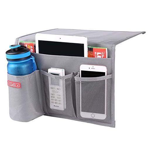 Zafit Bedside Storage Organizer, Table Cabinet Storage Organizer Bedside Organizer Caddy for Remotes Phone Glasses (4 Pockets-Grey)
