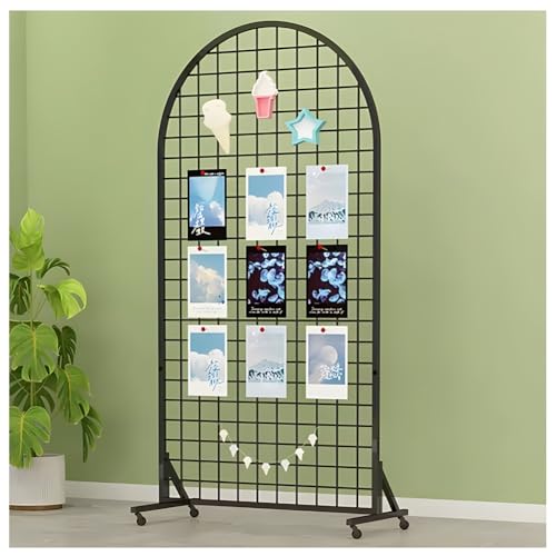 Zfmnoyev Grid Wall Panels with 20pcs Hooks, Movable Floorstanding Arch Shape Grid Wall with Wheel, Wire Grid Panel Display Rack, for Retail and Art Craft Fair ?(Black,60x40x120cm)