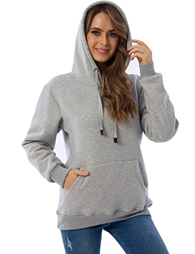 Haellun Womens Casual Winter Warm Fleece Sherpa Lined Pullover Hooded Sweatshirt (Light Grey, Medium) #TOP5