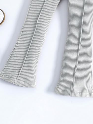 Image of WDIRARA Toddler Girl's Ribbed Flare Leg High Waisted Elastic Waist Cute Simple Pants