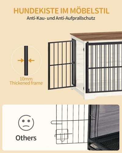 Hzuaneri Hundekäfig Möbel, 110 cm Hundebox, 2 Türen, Moderne Hundekäfig Indoor für Kleine/Mittlere/Große Hunde, Beistelltisch, Verstärkte Schiebetür, 110 × 65 × 81 cm, Weiß Braun DFC84414B