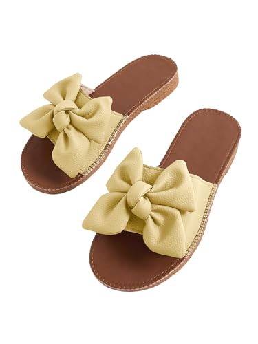 Image of Verdusa Women's Bow Flat Sandals Leather Open Toe Flats Summer Vacation Shoes Beach Sandals Outdoor Slippers