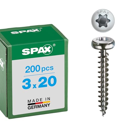 SPAX Vis en acier inoxydable, 3 x 20 mm, 200 pièces, Tête centrante, Tête ronde, T-STAR plus T10, Pointe S, Acier inoxydable A2-0207000300203