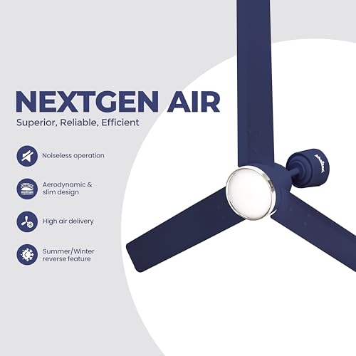 Image of Khaitan Airwave Underlight- 1200mm BLDC Ceiling Fan with Remote | 5 Star Rated | Durable & Long-lasting | Energy Saving | 3-Years Warranty | Pack of 1 | Matt Blue