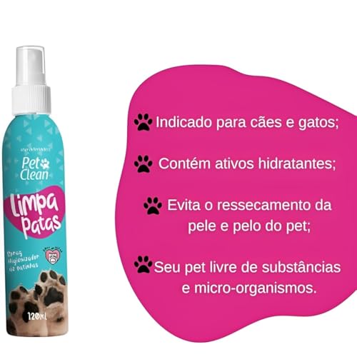 Kit Limpa Patas 2 Unidades Spray Limpeza Premium Limpador de Patinhas de Cães e Gatos 120ml Solução