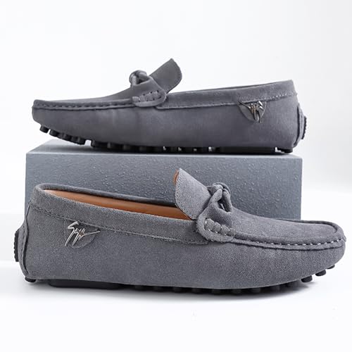 Men's Luxury Suede Driving Moccasins Leather Loafers with Bow Detail Black Rubber Sole Slip-on Comfort Walking Shoes4