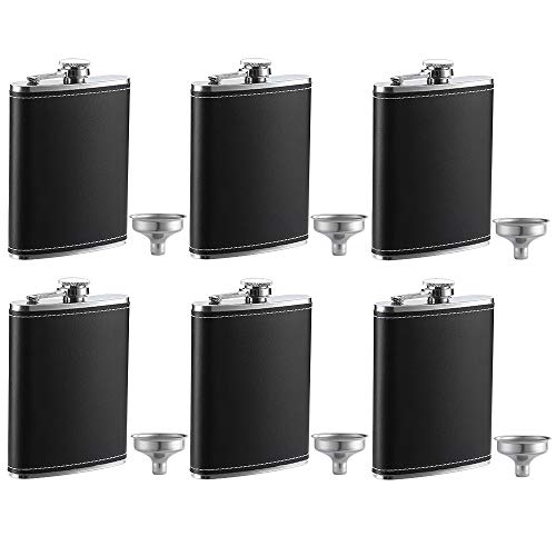 YWQ 6 Pack Flask for Liquor and Funnel, Premium 8 Oz Leak Proof