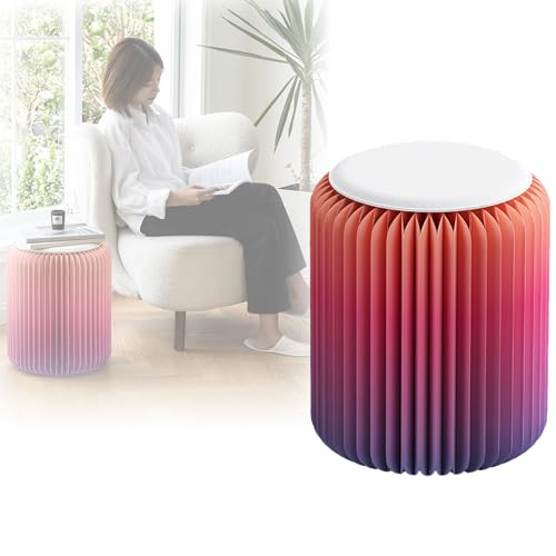 MDDKOP 折りたたみ ペーパースツール 丸椅子 軽量ポータブル 家具フットスツール ハニカム構造 PUクッション付き おしゃれ 紙製 スツール 折りたたみ 耐荷重300kg 玄関/リビング/店舗/車/室内 屋外用(パープル,高30cm 直径32cm)