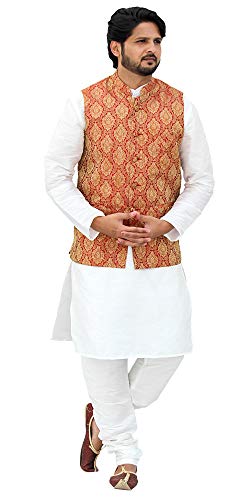 Image of Men's Silk Kurta Pyjama With Waistcoat