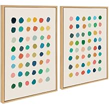 Kate and Laurel Sylvie Meditation 1 and 2 Framed Canvas Wall Art Set by Kelly Knaga; 2 Piece 23x33 Natural; Modern Abstract Colorful Polka Dot Art Set for Wall Home Decor