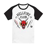 Stranger Things Hellfire Club Raglan Camiseta Baseball de Manga Corta, Blanco Negro, M