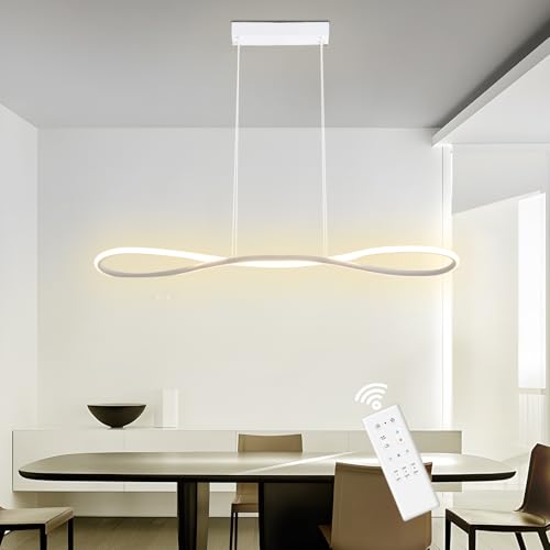LXJCSM Moderne LED Pendelleuchte, 90cm Küchenlampe Hängend Dimmbar 3000K-6000K, Höhenverstellbar Hängelampe Wohnzimmer, 32W Linear Design Pendellampe für Esszimmer, Wohnzimmer, Küche (Weiß)