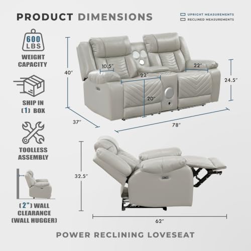 Image of Lexicon Wall Hugger Power Double Reclining Loveseat with Console, Gray