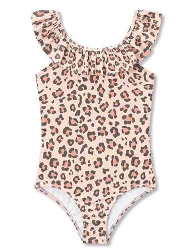Image of Dvenki Toddler Girls One Piece Swimsuit Adjustable Straps Sizes 2T-10 | quick-dry swim fabric, skin-friendly, ruffle neckline, leopard, check, mermaid prints, swimwear for beach, pool, summer party