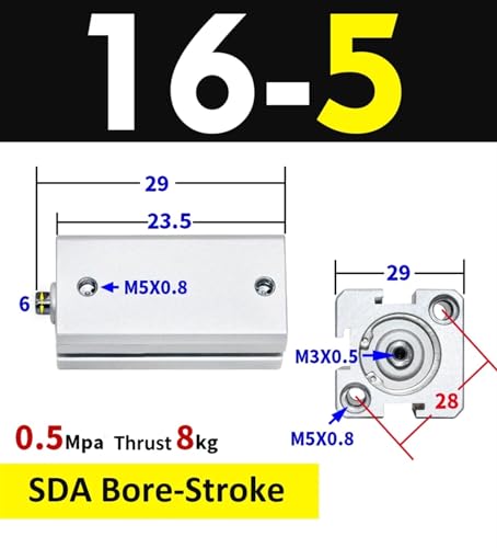 Vérin pneumatique SDA16 haute précision en aluminium double effet