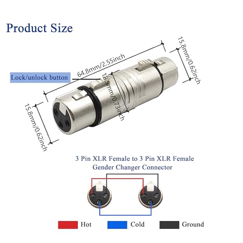 Adaptador XLR Hembra a Hembra 3 Pines Pack 2 piezas miniatura 2