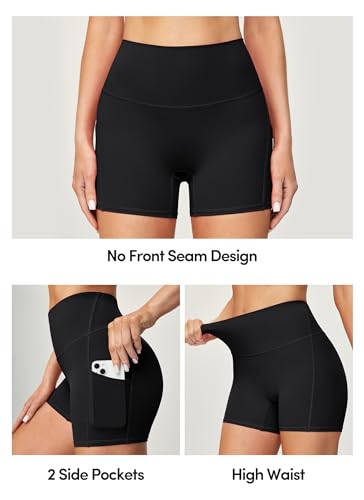 IUGA Biker Shorts Women with Pockets No Front Seam 4" Yoga Spandex Shorts Women Workout Running High Waisted Tummy Control4