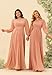 PUXIU Long Sleeve Chiffon Bridesmaid DressesDusty Sage Crew Neck Plus Size Long Sleeve Formal Evening Dress for Women 14