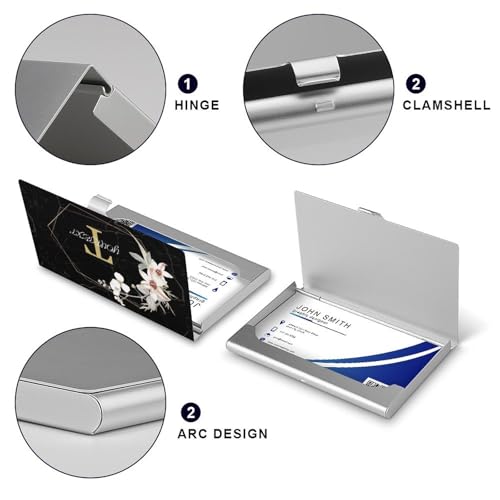 Custom Black Marble Flower Business Card Holder, Personalized Business Card Case with Name Text Logo, Customized Slim Pocket Aluminum Name Card Case Organizer for Men Women4