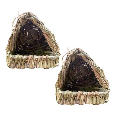 WATIIFUFU 2個 草編大口三角巣箱 手作りインコ用繁殖巣 ケージ用自然わら鳥の巣 小型大型鳥対応 便利な出入り口付き飼育用品