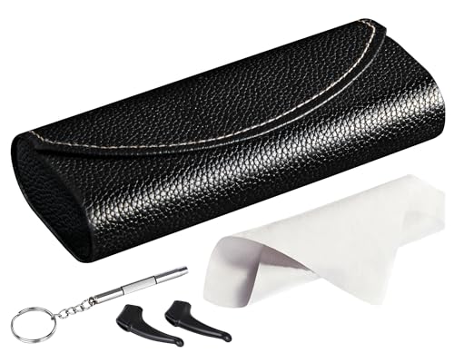 RayLove Ultimate Glasses Case Kit, Hard Shell Sunglasses and Eyeglass Case with Cleaning Cloth, Screwdriver, Ear Hooks (Black)