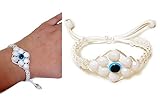 EVIL EYE WHITE STRING BRACELET FOR ADULT WOMEN MEN OR YOUTH PEOPLE, ONE OF A KIND PULSERA CONTRA EL MAL DE OJOS BLANCA