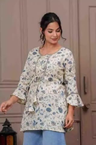 Image of Floral Printed Kurta, Full Sleeve
