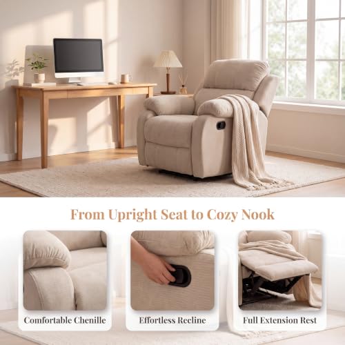 Image of Manual Single Lounge Recliner Chair with Adjustable Backrest, Beige