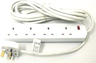 PIFCO 4 Way 3Pin Plug 13amp Extension Lead with 5 Metre Cable - Neon Power On Indicator - White