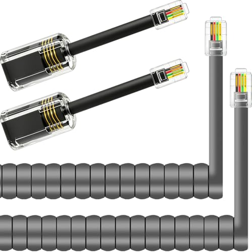 Cordon de combiné téléphonique rotatif pack de fils flexibles gris avec démêleurs