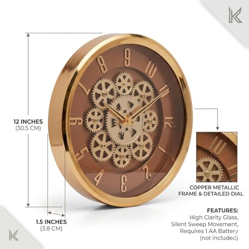 Image of Moving Gear Wall Clock, Round, Gold and Rose Gold Finish, Options (NEW Golden, Set of 1 Clock)
