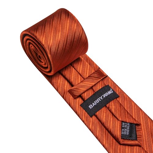 Image of Barry.Wang Solid Striped Tie for Men Silk Necktie Pocket Square Cufflinks Formal Wedding Party Business