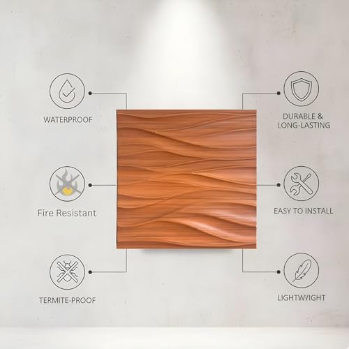 Image of Kayra Decor 3D PVC Wall Panels - Wave Design Walnt Wood Color 19.7 inch x 19.7 inch (Pack of 12) | Covers 32.38 Sq. Ft. |
