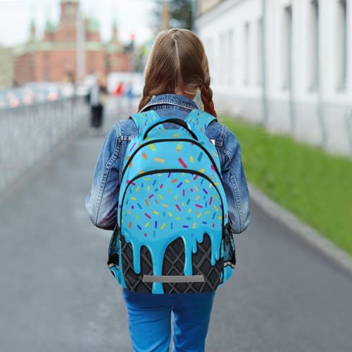 Image of Blue Black Ice Cream Cute Backpacks with Chest Strap,Lightweight Bookbags 17 Inch, Casual Daypack Bags