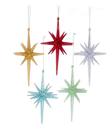 Mid-Century Glitter Starburst Ornaments (set/5)