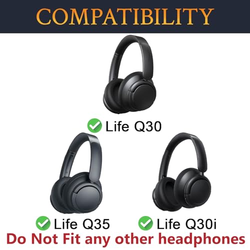 Image of SOULWIT Cooling Gel Earpads Replacement for Anker Soundcore Life Q30 /Q35 Headphones, Ear Pads Cushions with Ice Silk Fabric, High-Density Noise Isolation Foam - Black