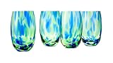 Blue Rose Polish Pottery Cobalt and Green Confetti Water Glass Set